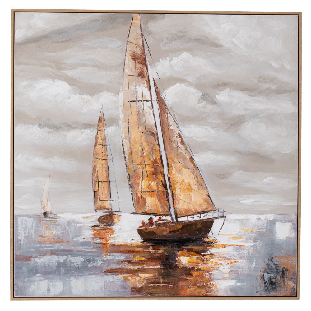 92731 SAIL BOAT ΠΙΝΑΚΑΣ ΕΛΑΙΟΓΡΑΦΙΑ ΜΕ ΚΟΡΝΙΖΑ ΣΕ ΤΥΠΩΜΕΝΟ ΚΑΜΒΑ 100Χ100ΕΚ - Image 1